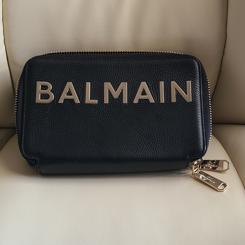 Balmain Black Leather Pouch with Gold Details - Picture 2 of 13